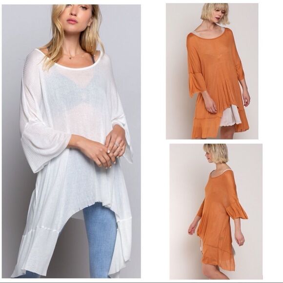 OFF White Asymmetrical Knit Top  Shark-bite Hem - Picture 3 of 11